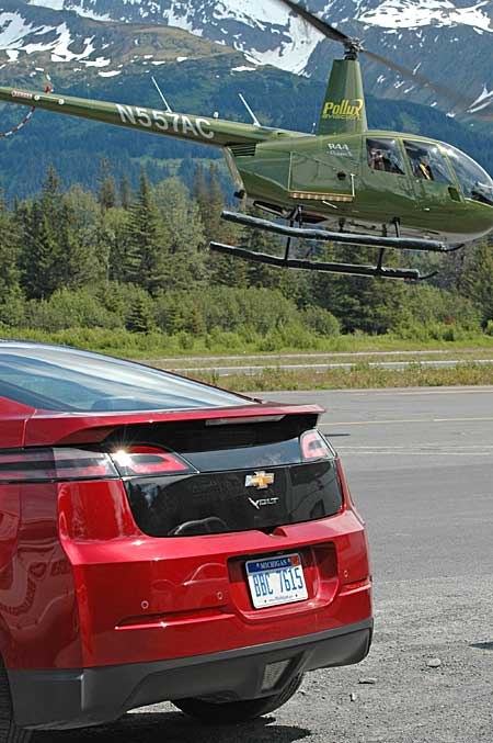 Chevy Volt with helicopter